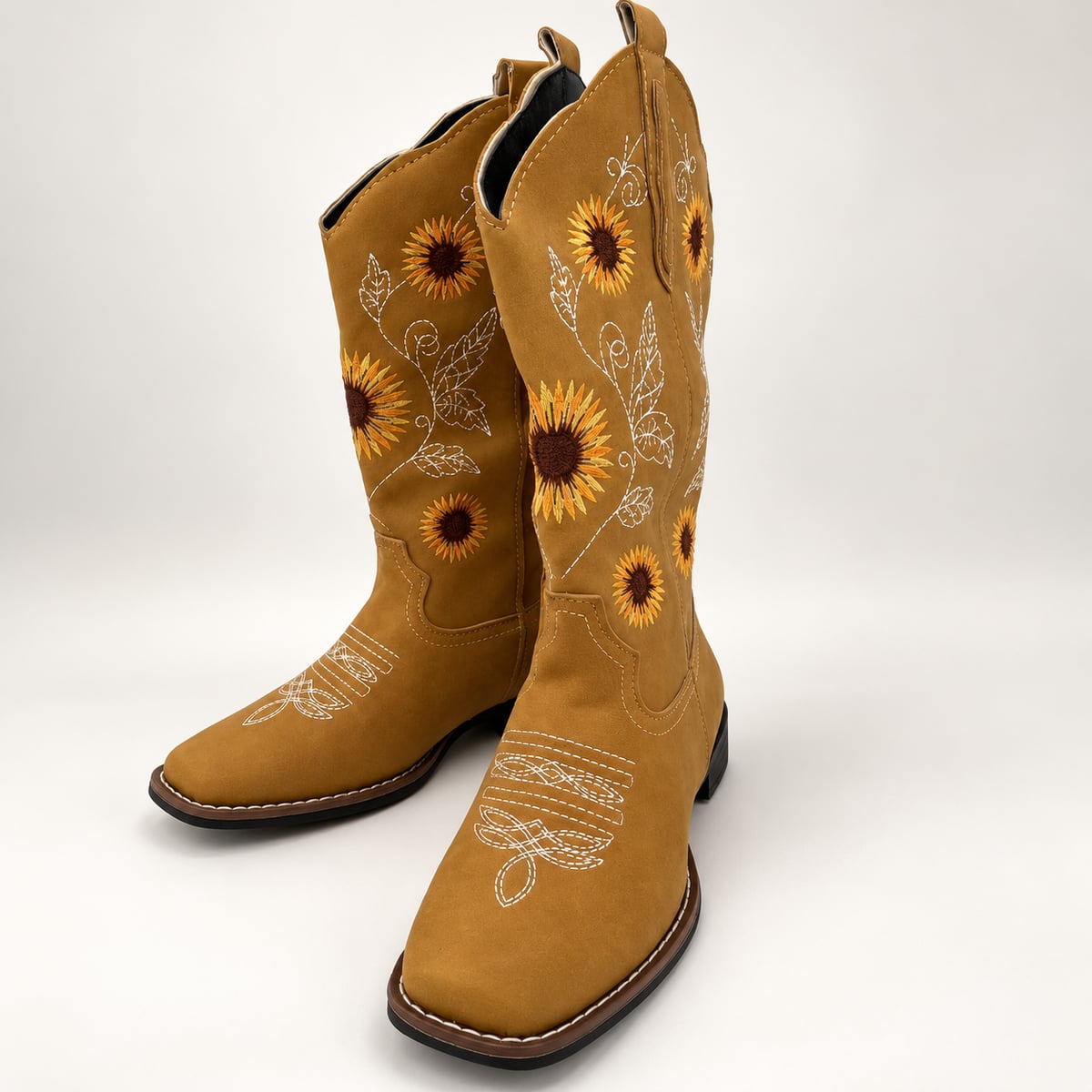 women's embroidered western cowboy boots in khaki