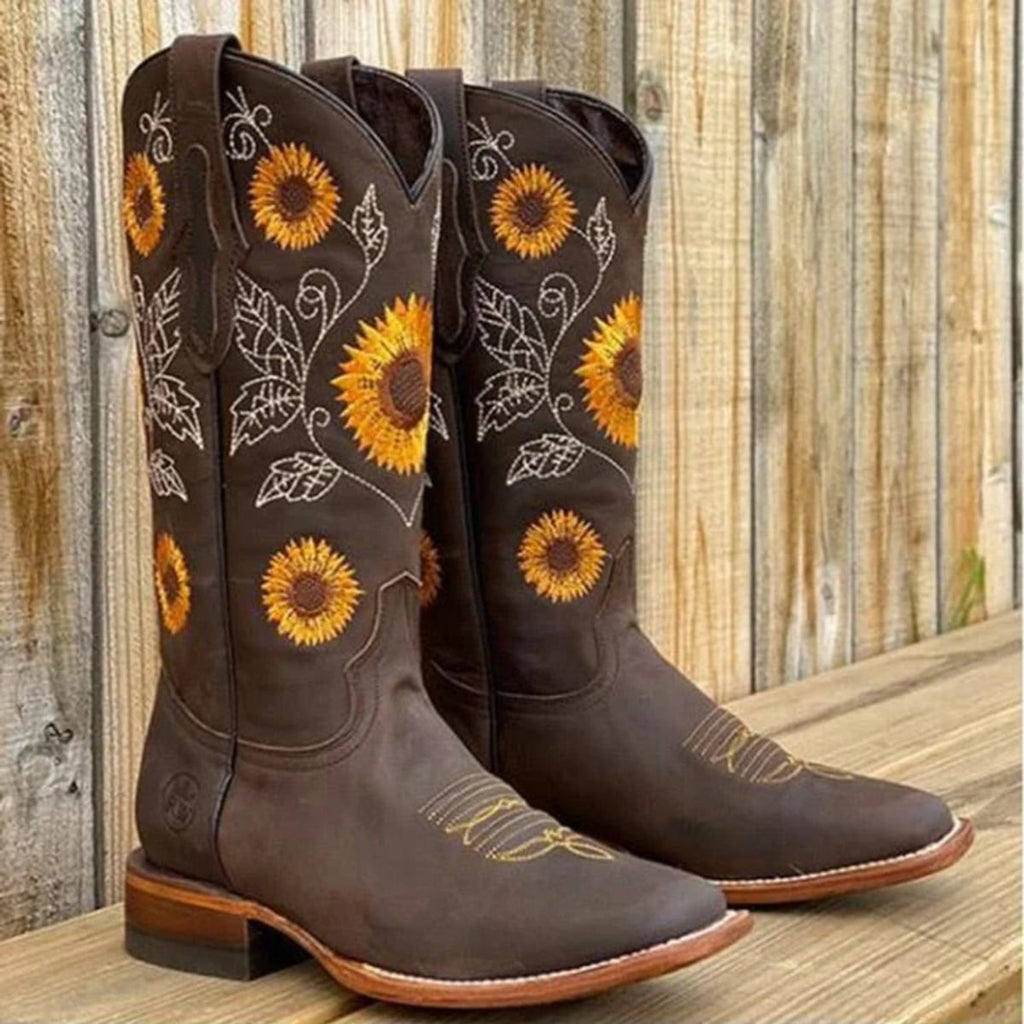women's embroidered western cowboy boots in dark brown