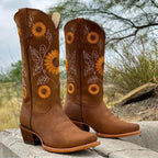 women's embroidered western cowboy boots in brown