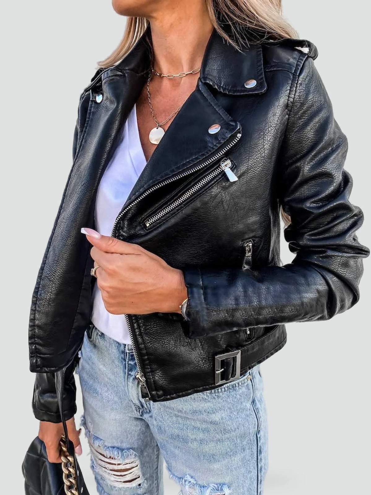 women's fitted biker jacket