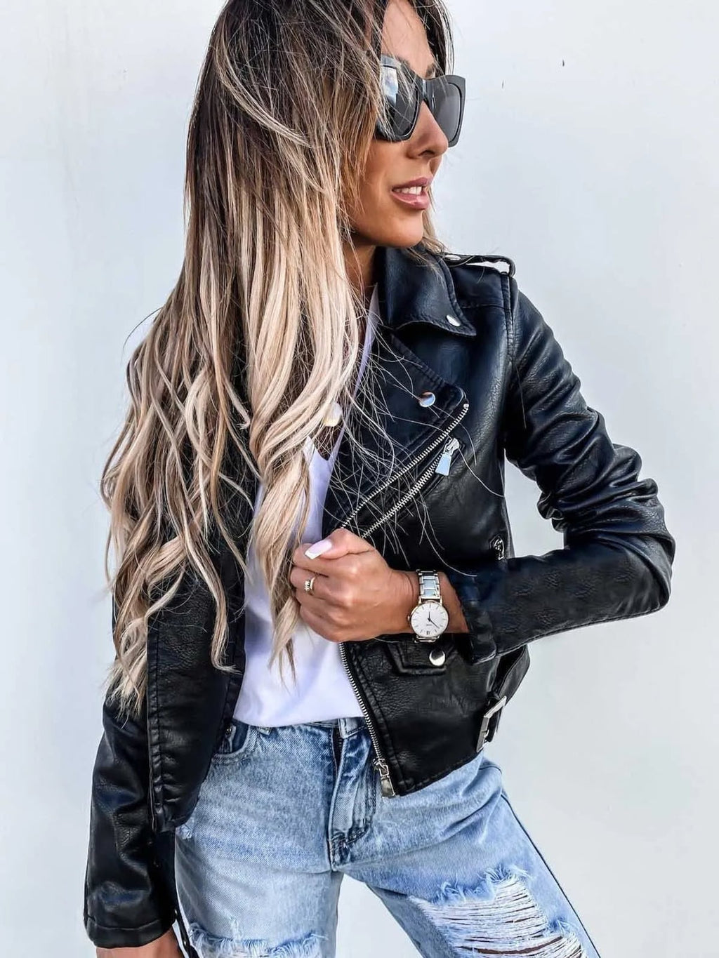 women's fitted biker jacket