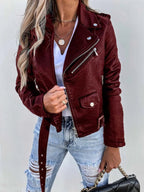women's fitted biker jacket in red
