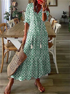 women's floral boho maxi dress with v-neck in green