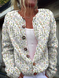women's floral button-up cardigan in white