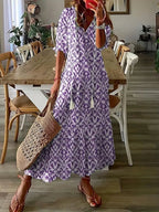 women's floral maxi dress v-neck half sleeve in mauve