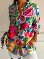 women's floral print long sleeve peasant blouse in multicolor1