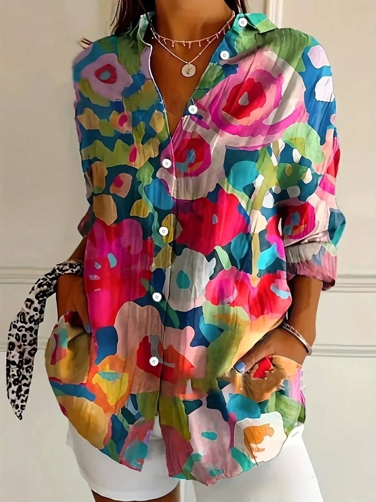 women's floral print long sleeve peasant blouse in multicolor1