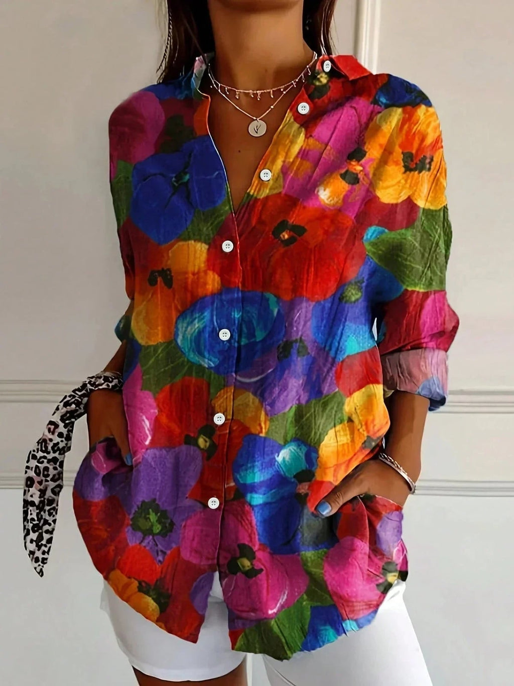 women's floral print long sleeve peasant blouse in multicolor2