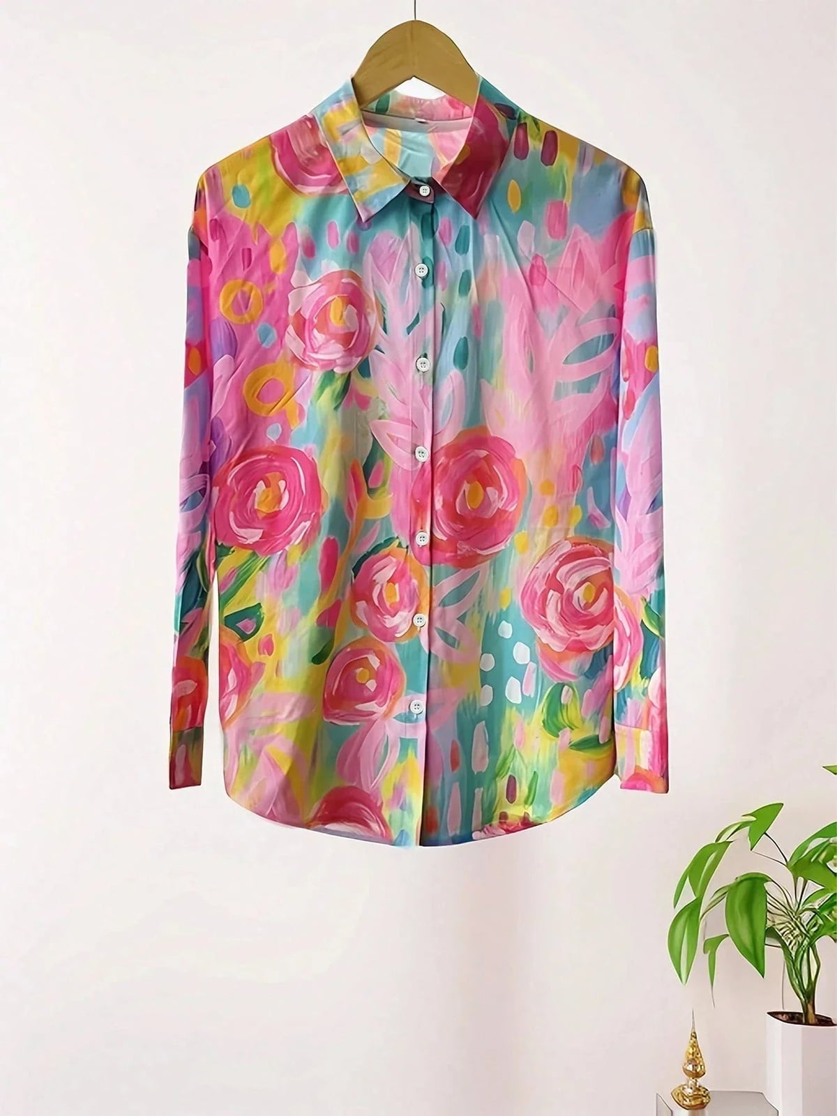 women's floral print long sleeve peasant blouse in pink