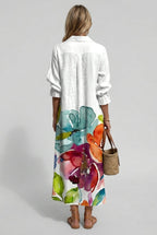 women's floral print maxi shirt dress 
