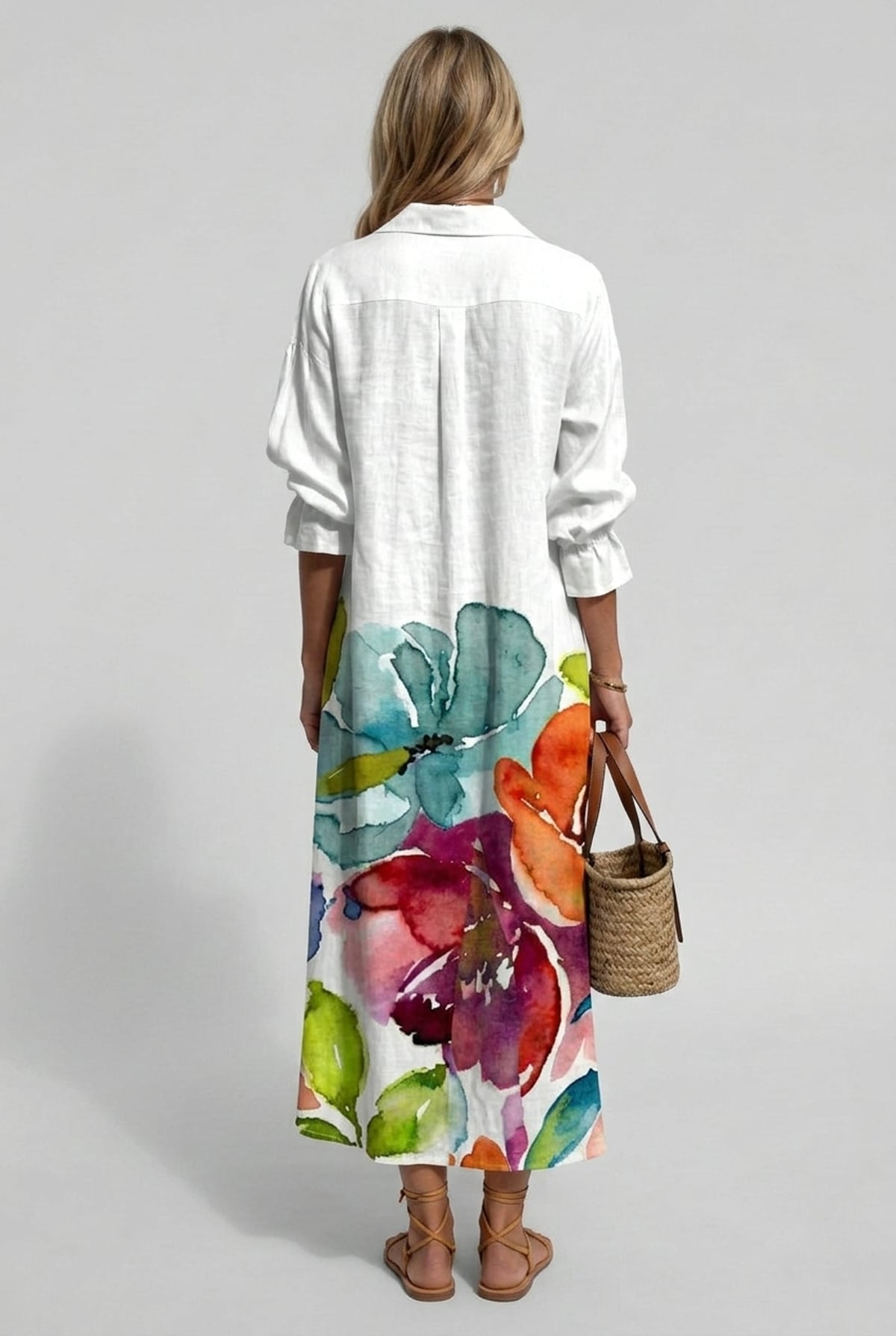 women's floral print maxi shirt dress 