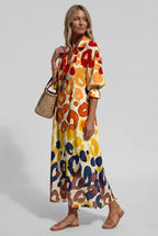 women's floral print maxi shirt dress in yellow