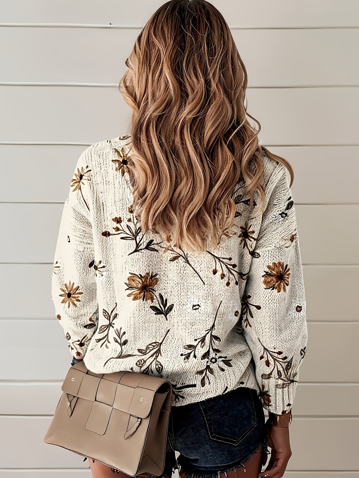 women's floral v-neck pullover sweater
