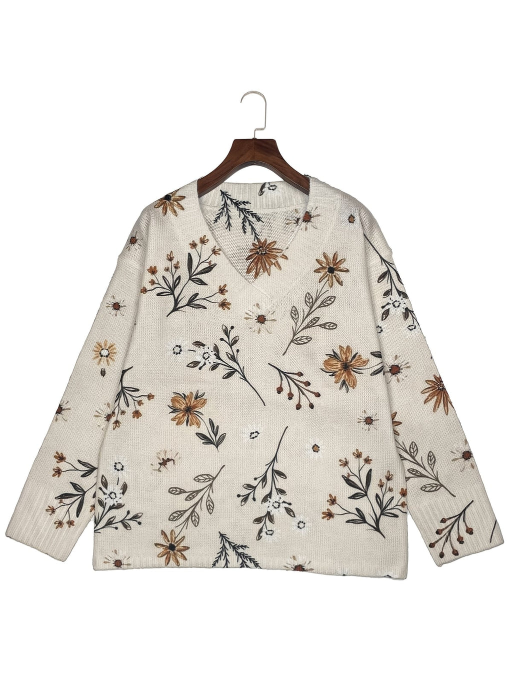women's floral v-neck pullover sweater