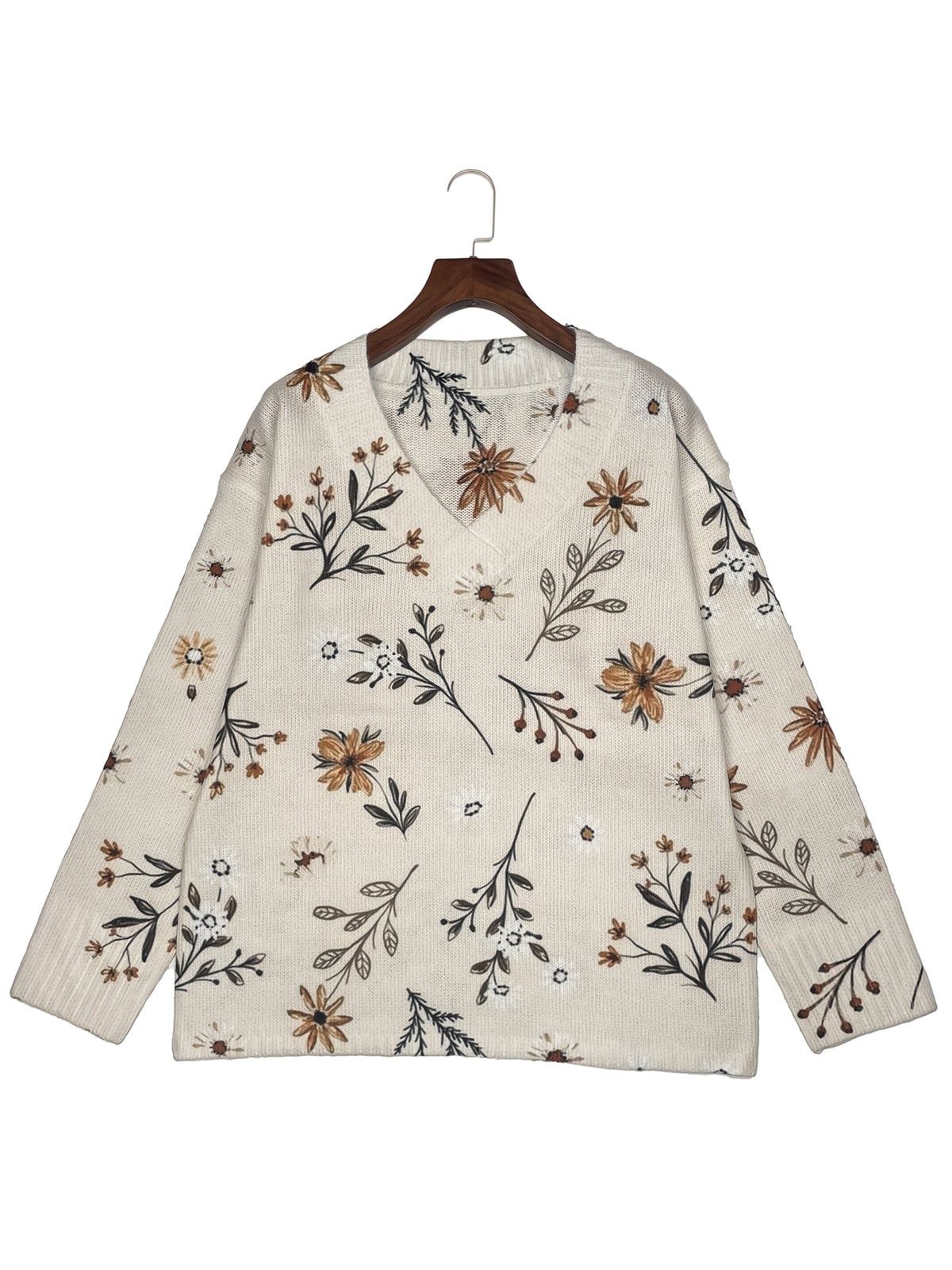 women's floral v-neck pullover sweater