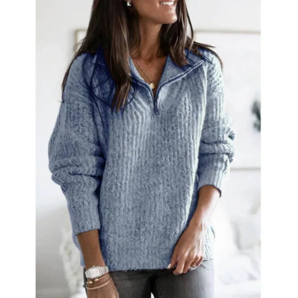 women's half-zip knit pullover in blue