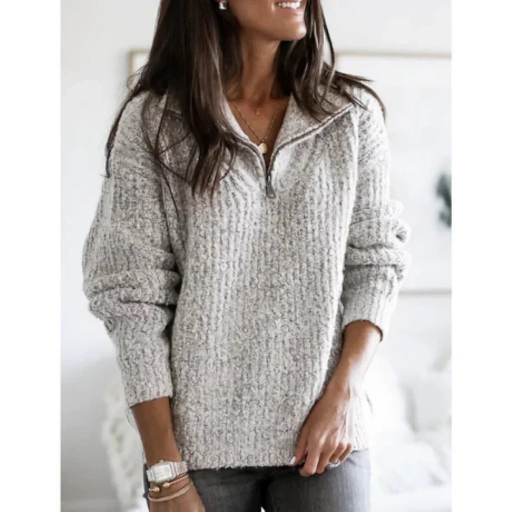 women's half-zip knit pullover in gray