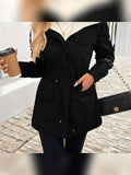 women's hooded drawstring jacket in black