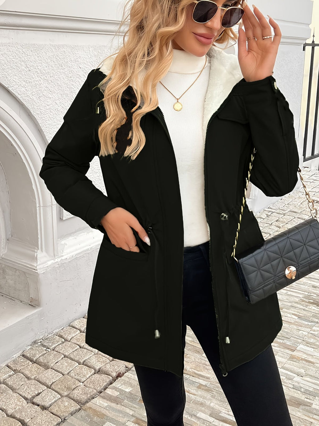 women's hooded drawstring jacket