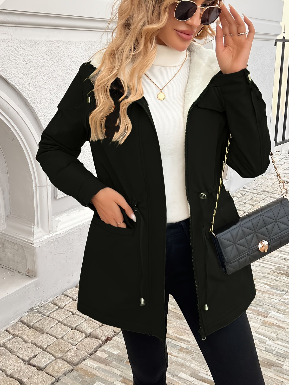 women's hooded drawstring jacket