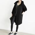 women's hooded knee-length trench coat in black