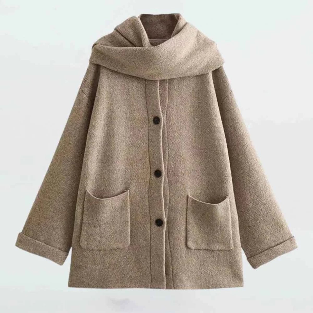 women's hooded longline cardigan sweater in beige