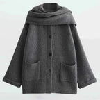women's hooded longline cardigan sweater in dark gray