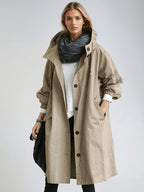 women's hooded oversized trench coat in brown