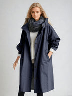 women's hooded oversized trench coat in marine blue