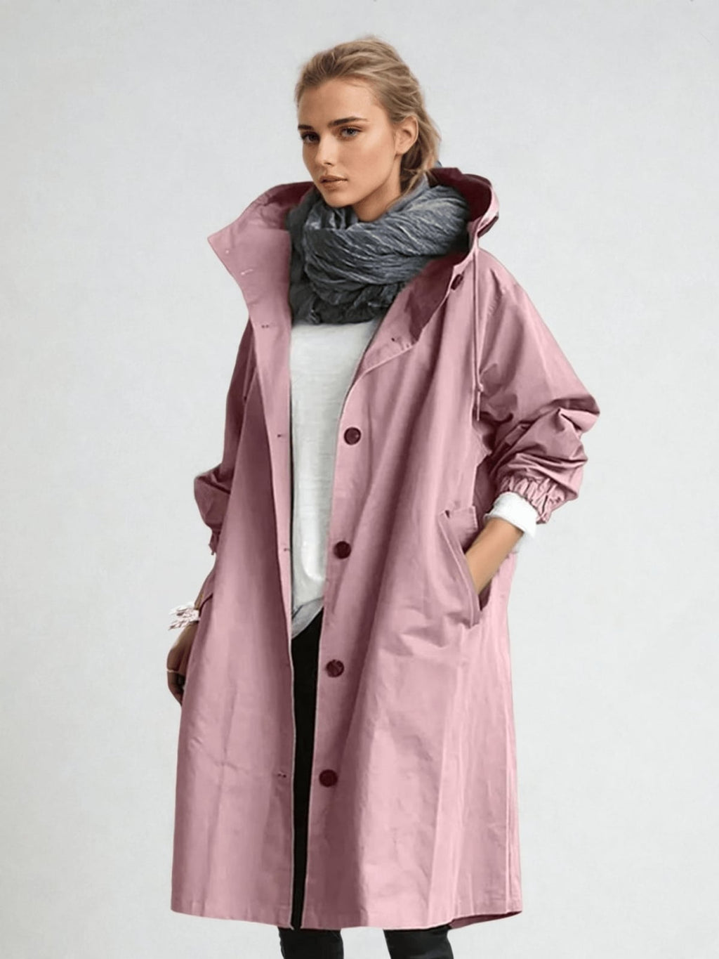 women's hooded oversized trench coat in pink