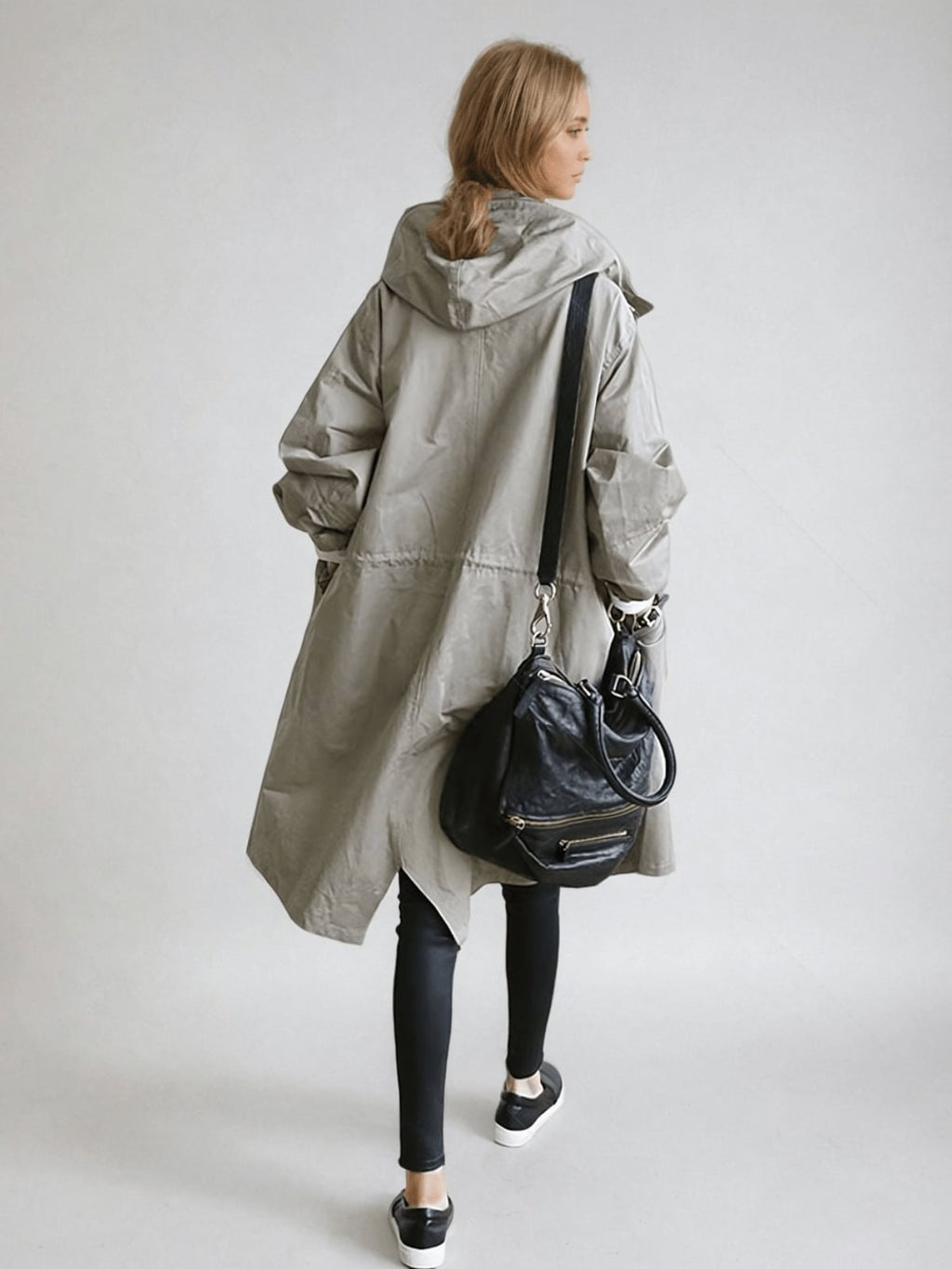 women's hooded oversized trench coat in gray