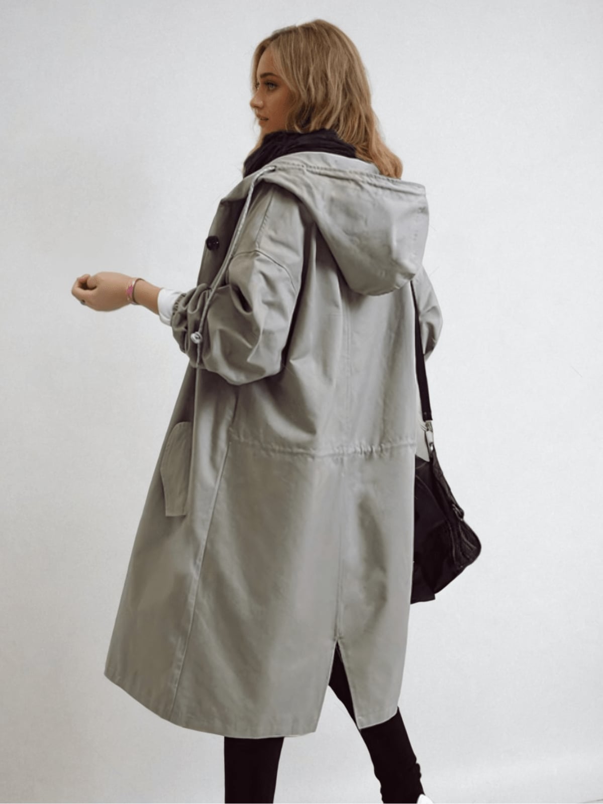 women's hooded oversized trench coat in light blue