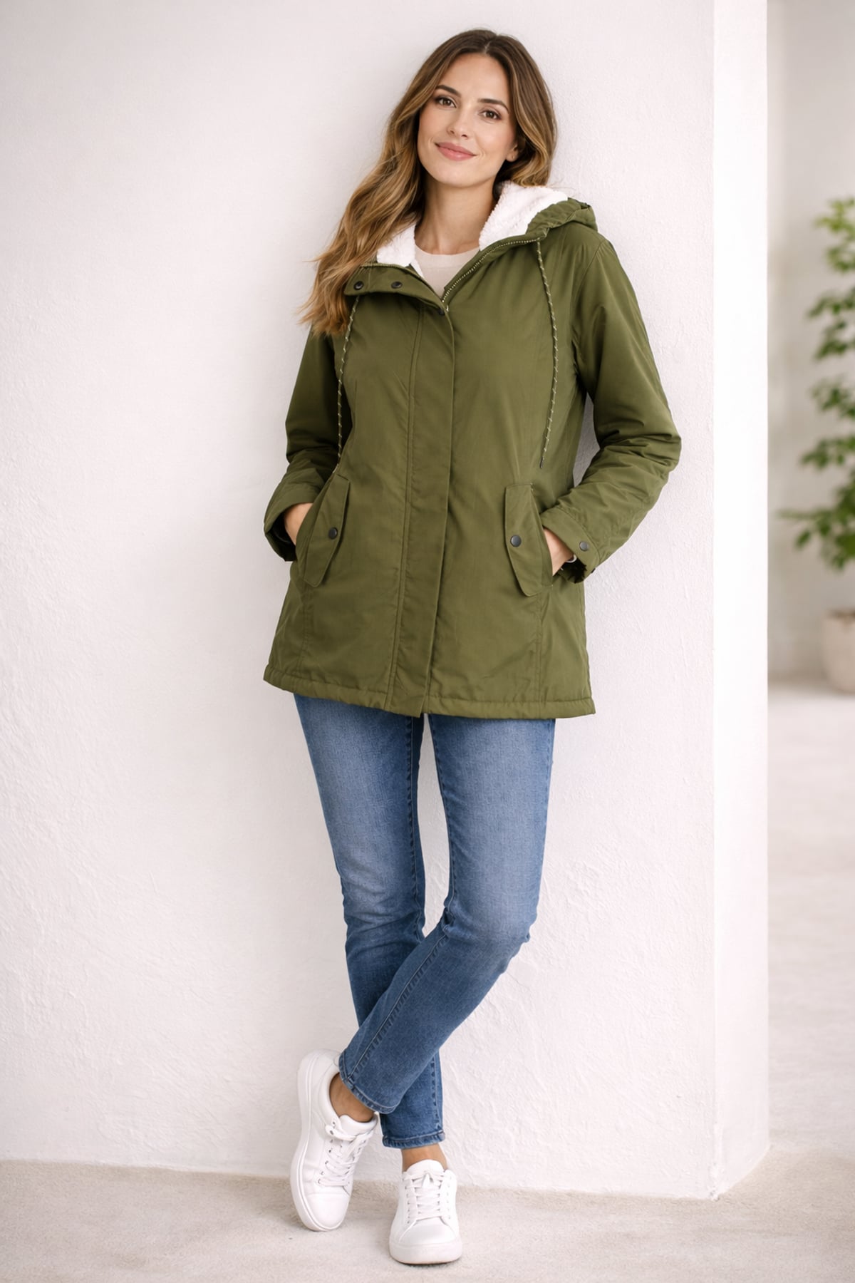 women's hooded parka winter coat in green
