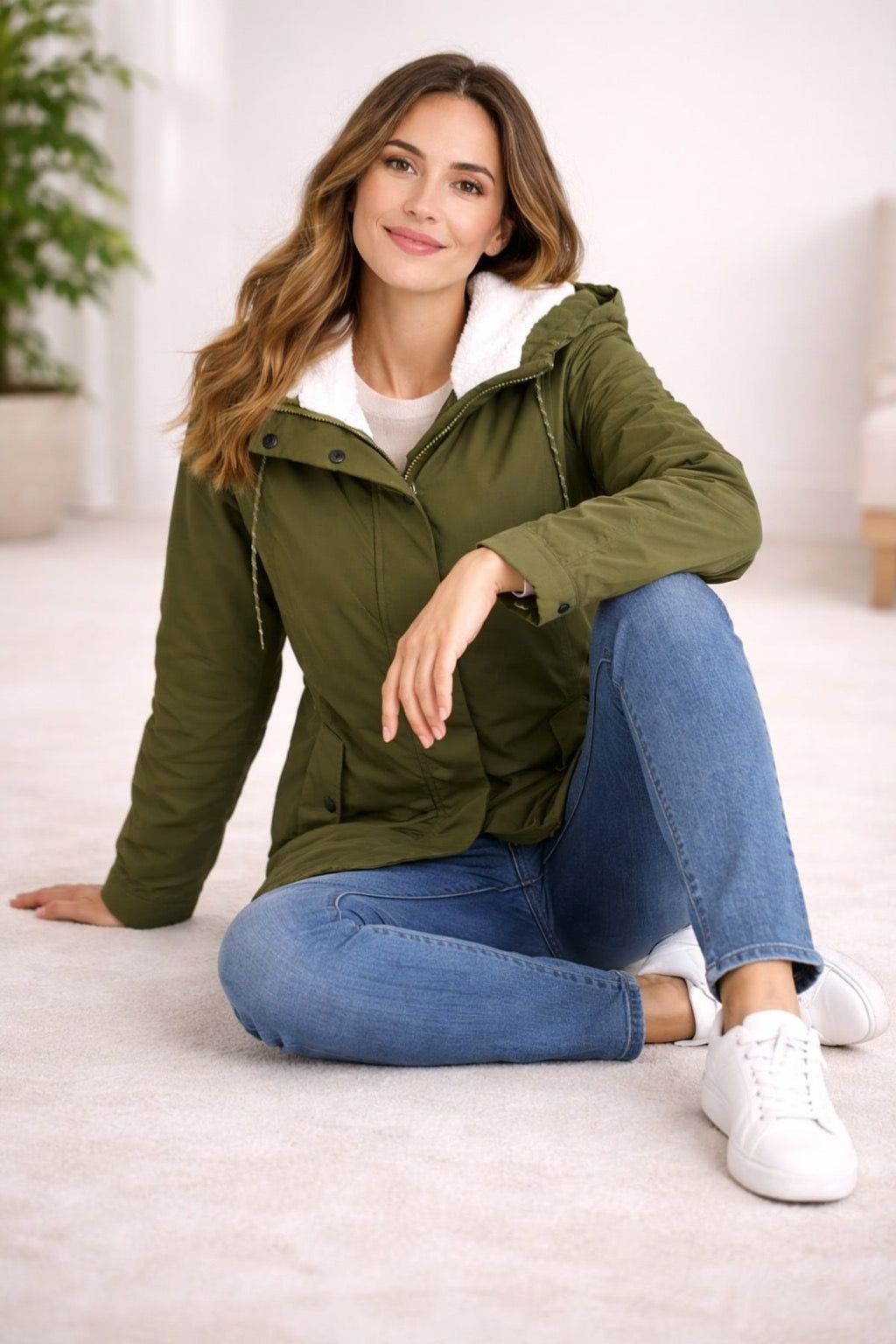 women's hooded parka winter coat in green