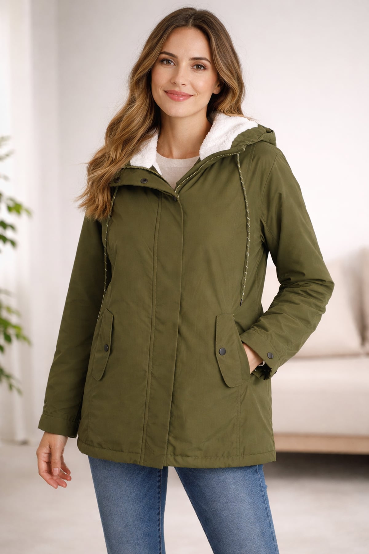 women's hooded parka winter coat in green