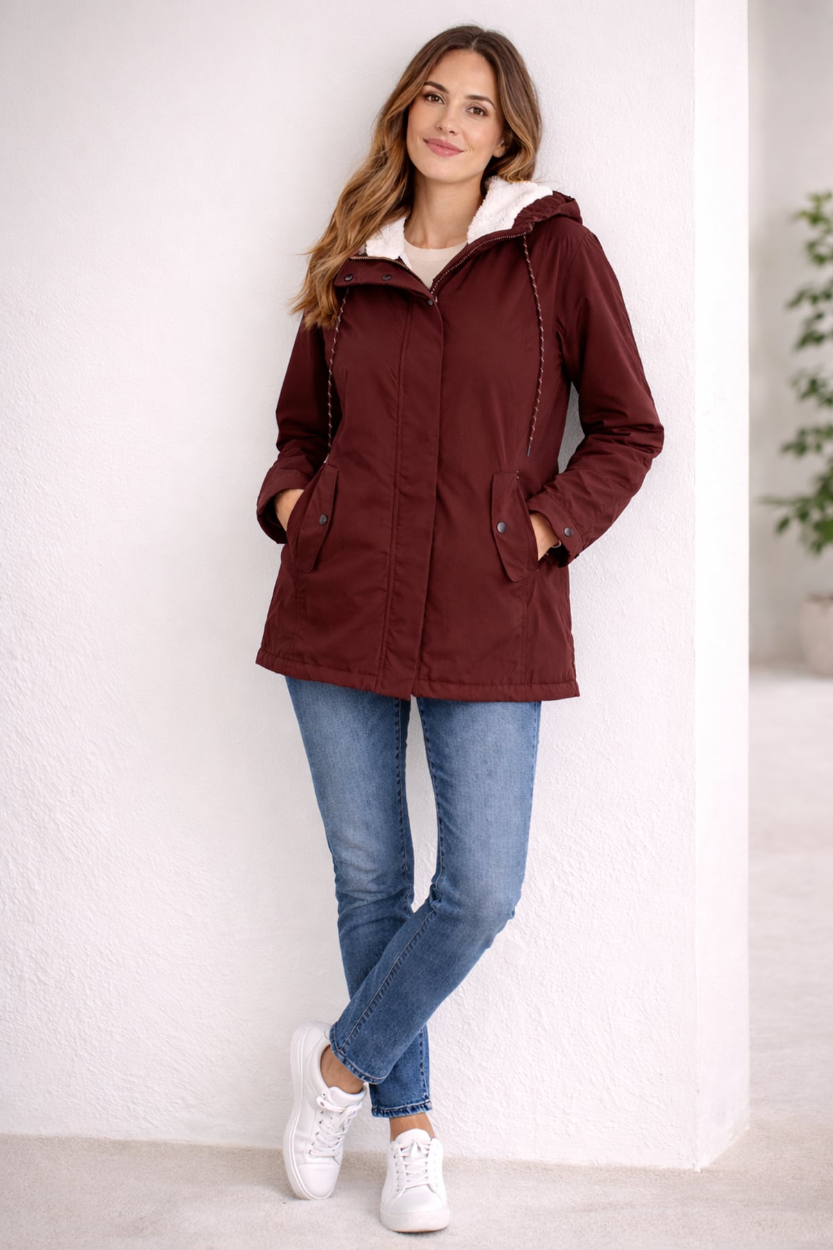 women's hooded parka winter coat in red