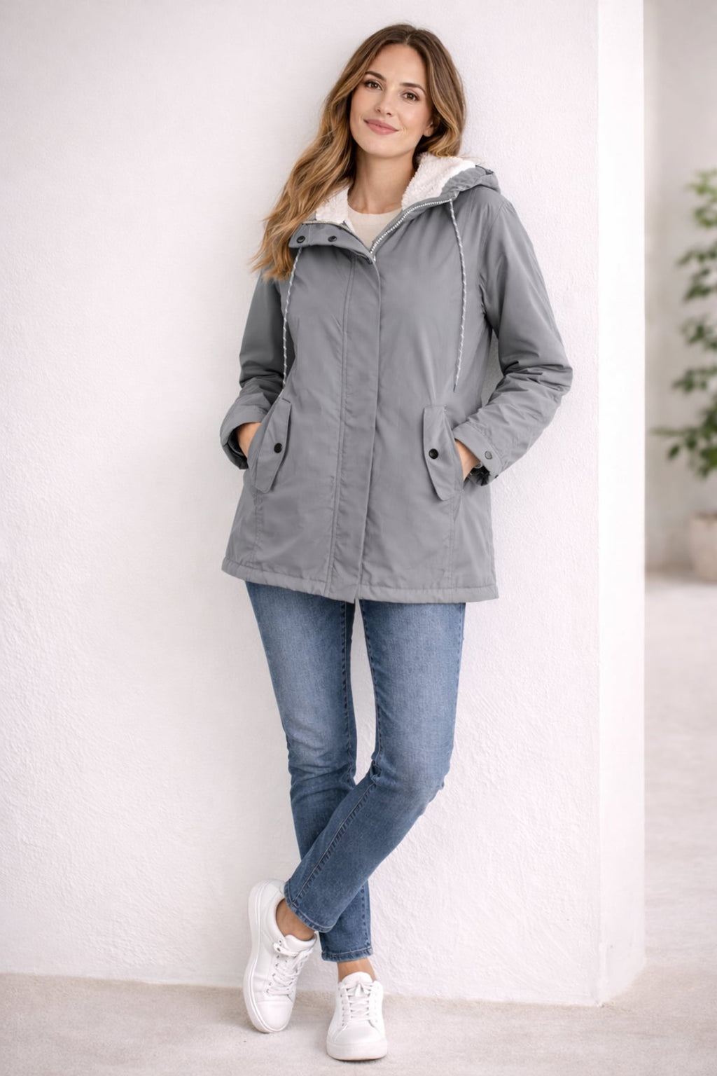 women's hooded parka winter coat in gray