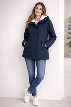 women's hooded parka winter coat in navy