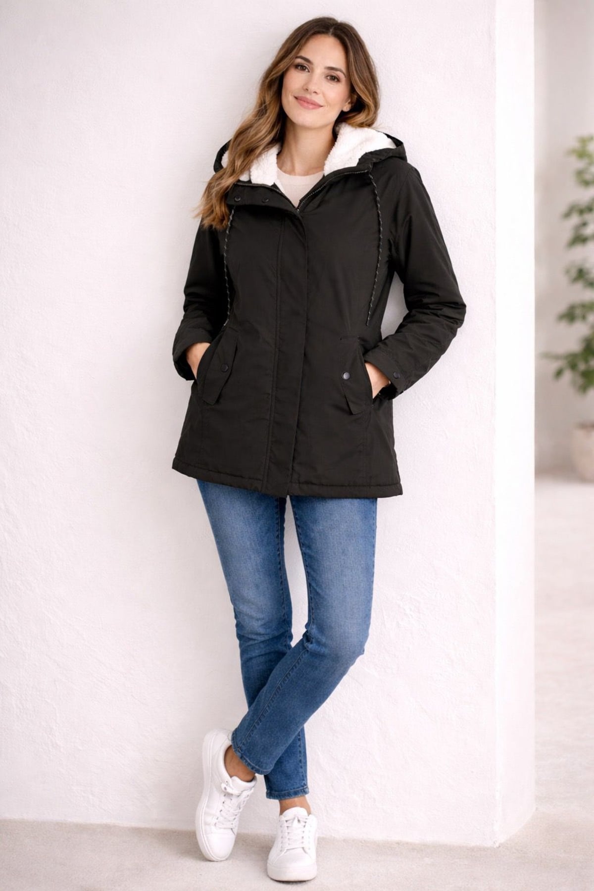 women's hooded parka winter coat in black