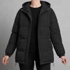 women's hooded quilted puffer jacket in black