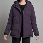 women's hooded quilted puffer jacket in purple