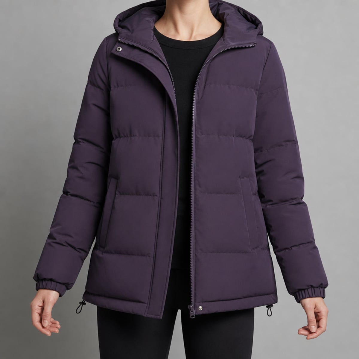 women's hooded quilted puffer jacket in purple
