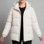 women's hooded quilted puffer jacket in beige white
