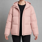 women's hooded quilted puffer jacket in pink