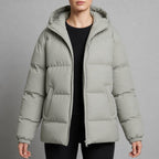 women's hooded quilted puffer jacket in light gray