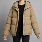 women's hooded quilted puffer jacket in khaki