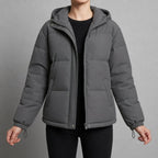 women's hooded quilted puffer jacket in dark gray