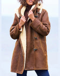women's hooded shearling-look winter coat in brown