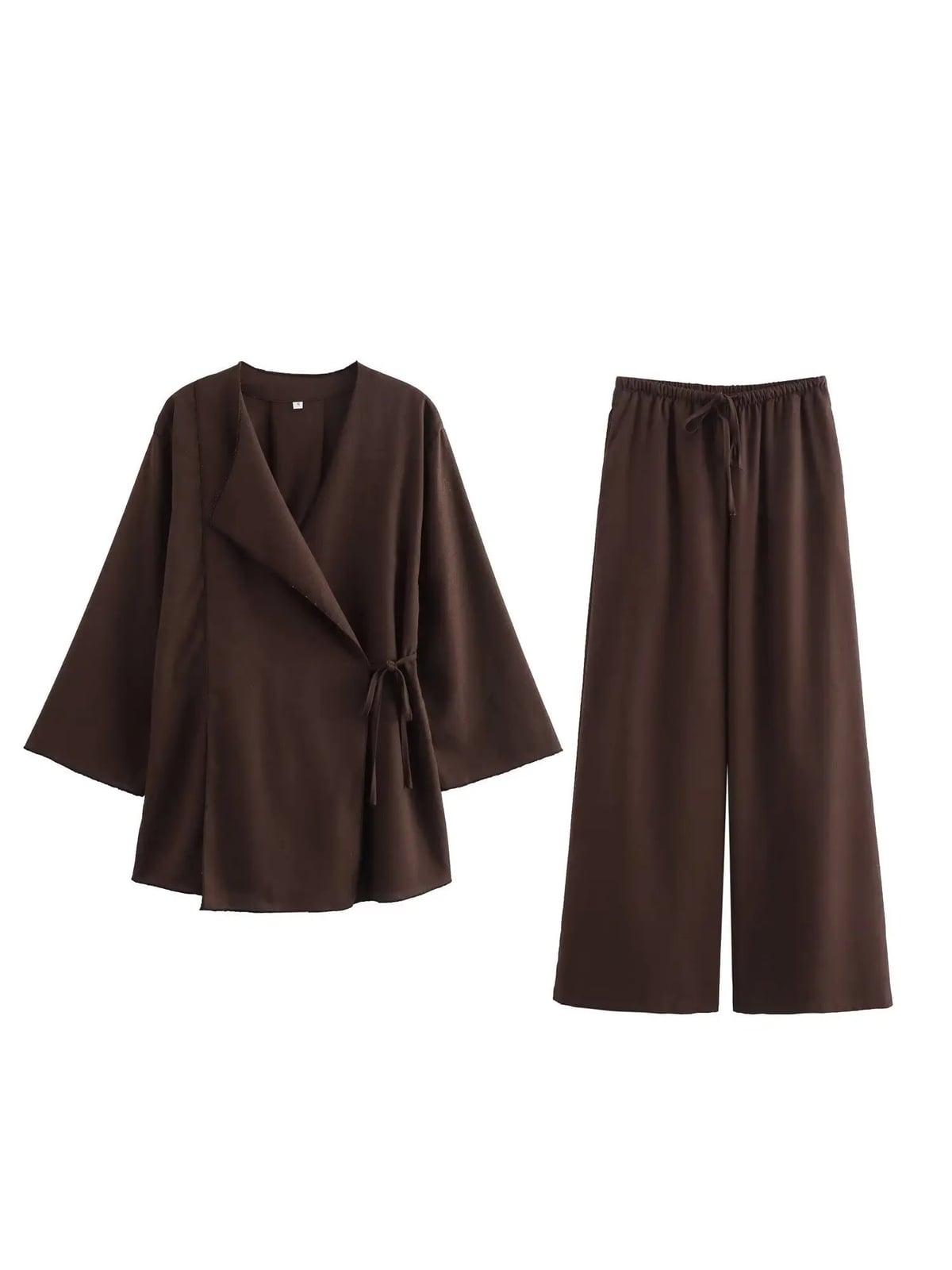 women's kimono wrap wide leg co-ord set in dark brown