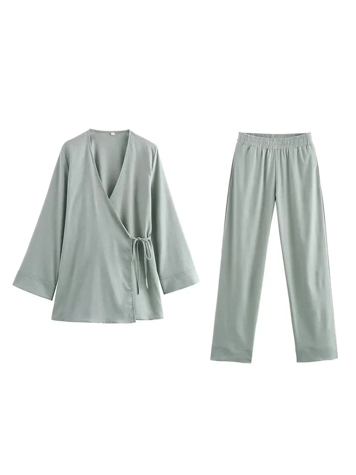 women's kimono wrap wide leg co-ord set in sage green